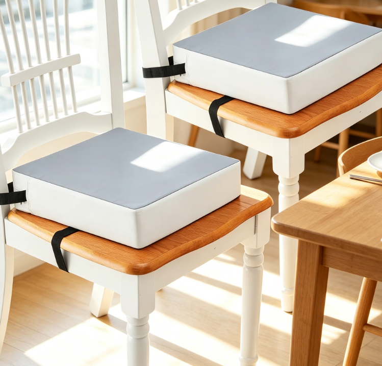 Set of 2 Portable Booster Cushions with Adjustable Straps for Kitchen Chairs