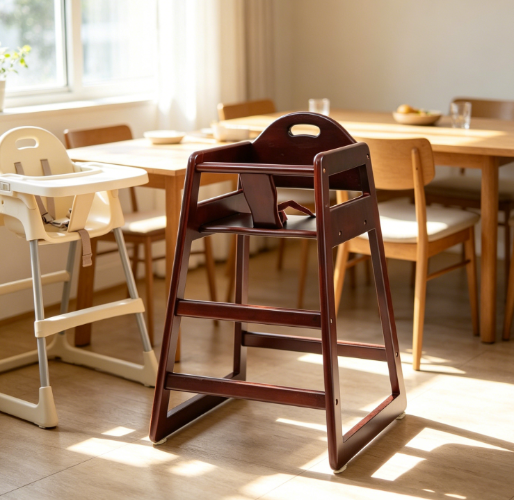 Cherry Wooden Stackable High Chair for Home or Restaurant Use